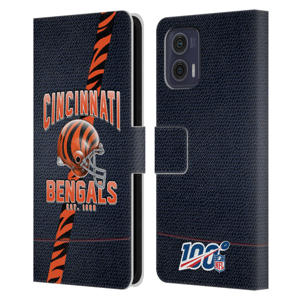 NFL Cincinnati Bengals Logo Art Football Stripes Leather Book Wallet Case Cover For Motorola Moto G73 5G