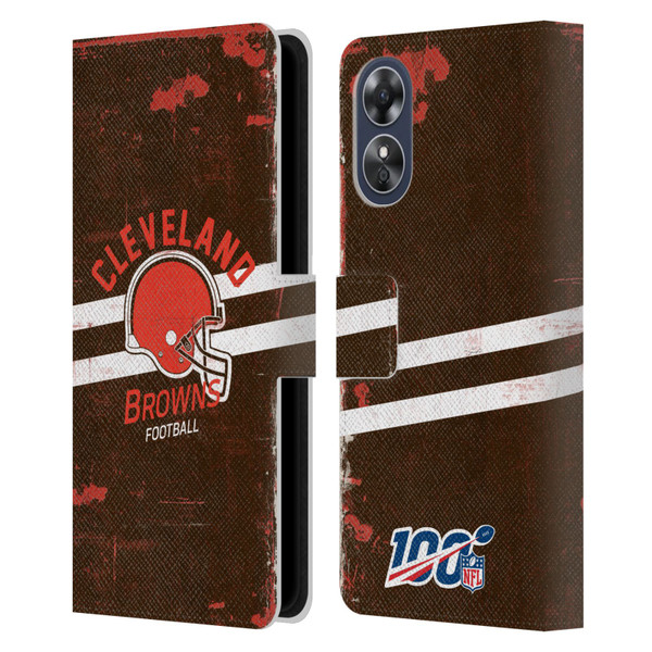NFL Cleveland Browns Logo Art Helmet Distressed Leather Book Wallet Case Cover For OPPO A17