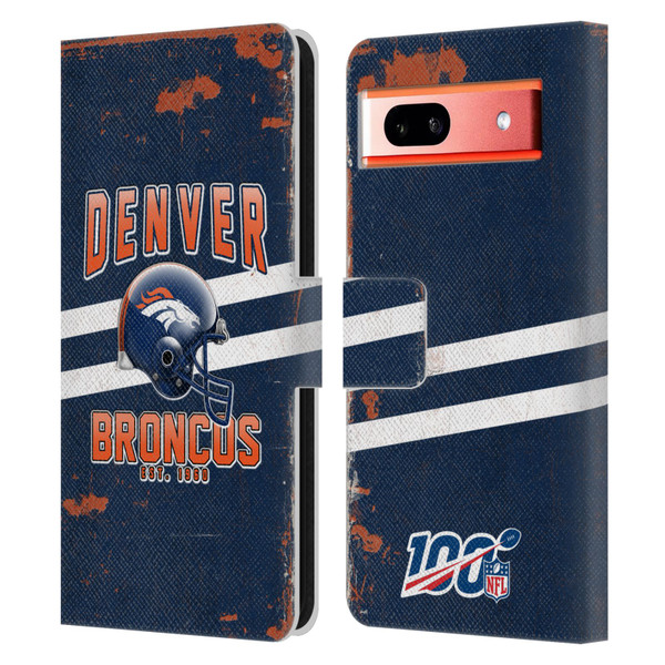 NFL Denver Broncos Logo Art Helmet Distressed Leather Book Wallet Case Cover For Google Pixel 7a