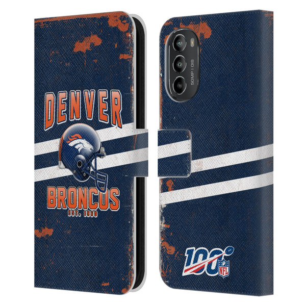 NFL Denver Broncos Logo Art Helmet Distressed Leather Book Wallet Case Cover For Motorola Moto G82 5G