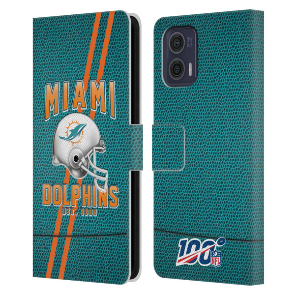 NFL Miami Dolphins Logo Art Football Stripes Leather Book Wallet Case Cover For Motorola Moto G73 5G