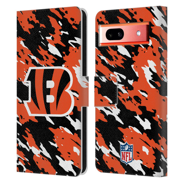 NFL Cincinnati Bengals Logo Camou Leather Book Wallet Case Cover For Google Pixel 7a
