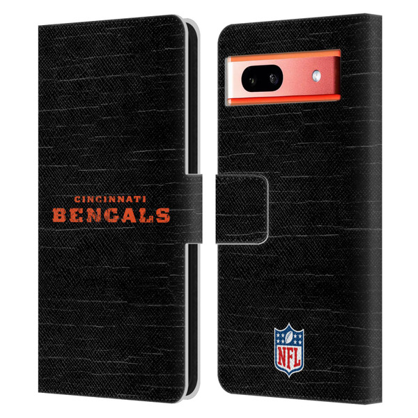 NFL Cincinnati Bengals Logo Distressed Look Leather Book Wallet Case Cover For Google Pixel 7a