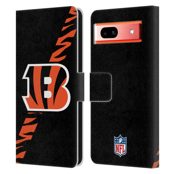 NFL Cincinnati Bengals Logo Stripes Leather Book Wallet Case Cover For Google Pixel 7a