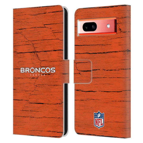 NFL Denver Broncos Logo Distressed Look Leather Book Wallet Case Cover For Google Pixel 7a