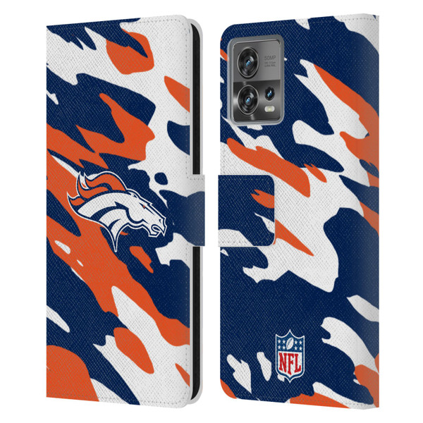 NFL Denver Broncos Logo Camou Leather Book Wallet Case Cover For Motorola Moto Edge 30 Fusion
