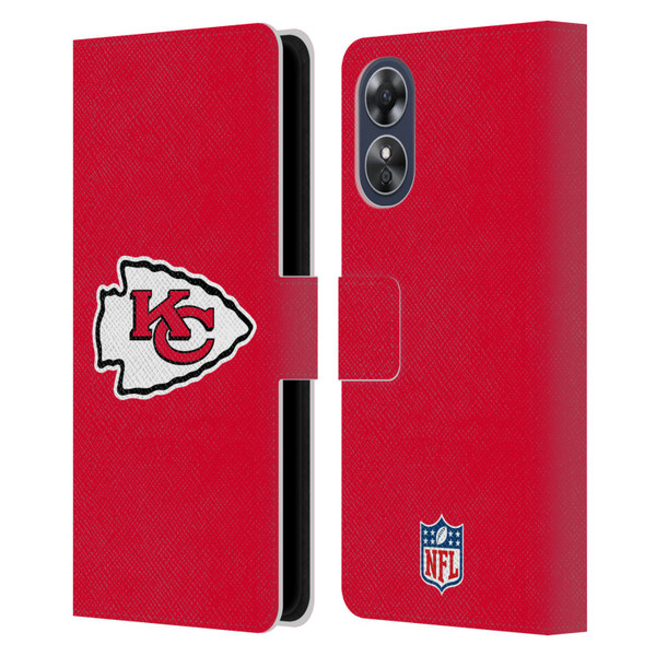 NFL Kansas City Chiefs Logo Plain Leather Book Wallet Case Cover For OPPO A17