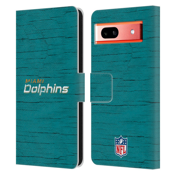 NFL Miami Dolphins Logo Distressed Look Leather Book Wallet Case Cover For Google Pixel 7a
