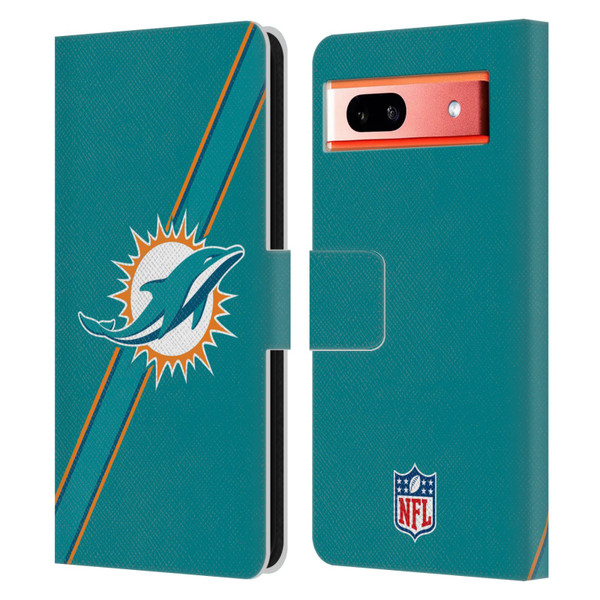 NFL Miami Dolphins Logo Stripes Leather Book Wallet Case Cover For Google Pixel 7a