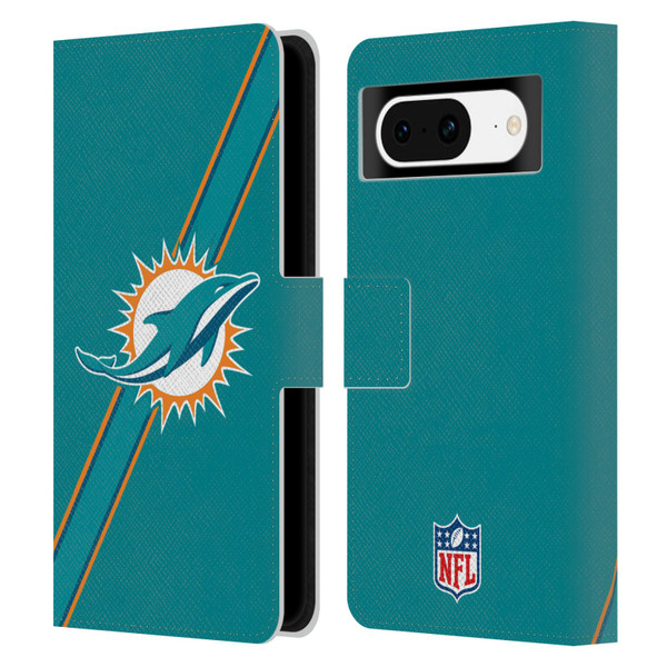 NFL Miami Dolphins Logo Stripes Leather Book Wallet Case Cover For Google Pixel 8