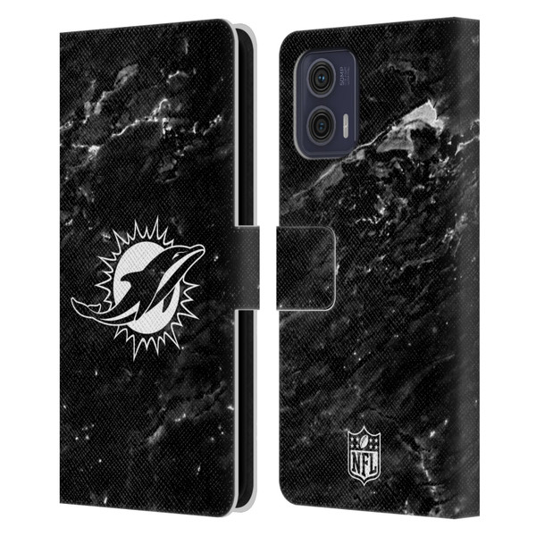 NFL Miami Dolphins Artwork Marble Leather Book Wallet Case Cover For Motorola Moto G73 5G