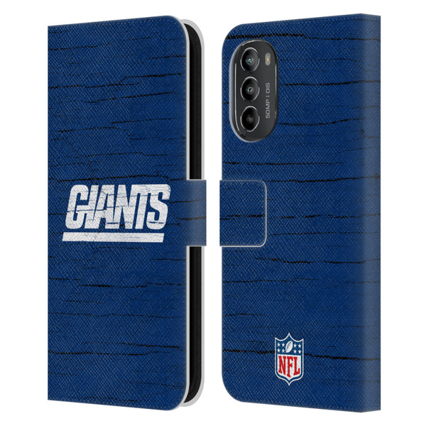 NFL New York Giants Logo Distressed Look Leather Book Wallet Case Cover For Motorola Moto G82 5G