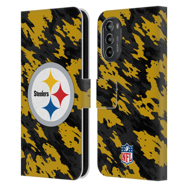 NFL Pittsburgh Steelers Logo Camou Leather Book Wallet Case Cover For Motorola Moto G82 5G