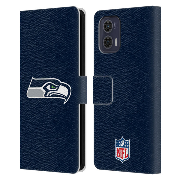 NFL Seattle Seahawks Logo Plain Leather Book Wallet Case Cover For Motorola Moto G73 5G