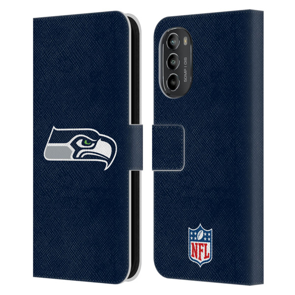 NFL Seattle Seahawks Logo Plain Leather Book Wallet Case Cover For Motorola Moto G82 5G
