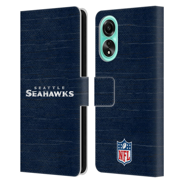 NFL Seattle Seahawks Logo Distressed Look Leather Book Wallet Case Cover For OPPO A78 4G