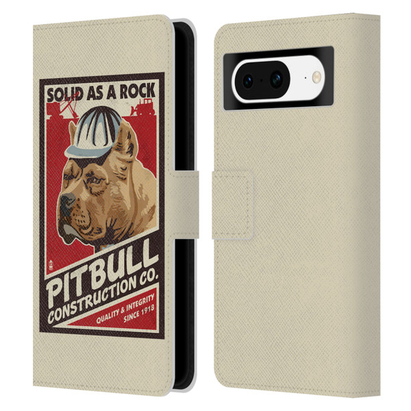 Lantern Press Dog Collection Pitbull Construction Leather Book Wallet Case Cover For Google Pixel 8