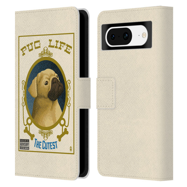 Lantern Press Dog Collection Pug Life Leather Book Wallet Case Cover For Google Pixel 8