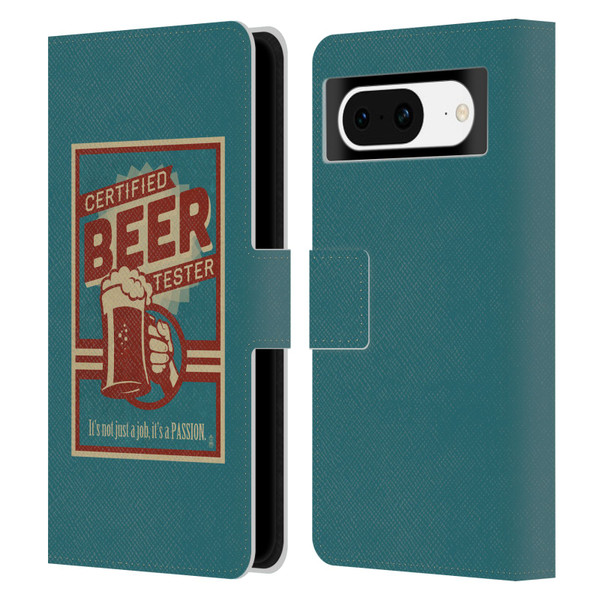 Lantern Press Man Cave Beer Tester Leather Book Wallet Case Cover For Google Pixel 8