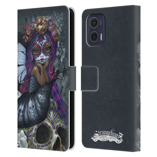 Strangeling Fairy Art Day of Dead Skull Leather Book Wallet Case Cover For Motorola Moto G73 5G