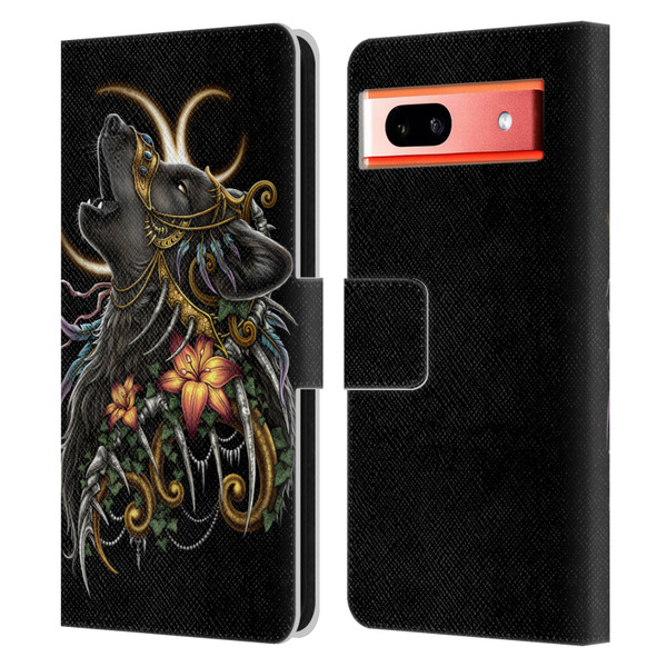 Sarah Richter Animals Gothic Black Howling Wolf Leather Book Wallet Case Cover For Google Pixel 7a