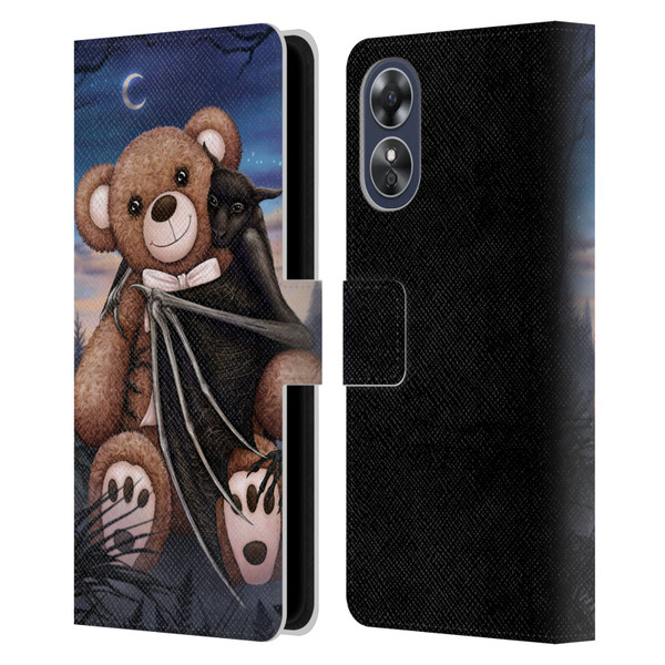Sarah Richter Animals Bat Cuddling A Toy Bear Leather Book Wallet Case Cover For OPPO A17