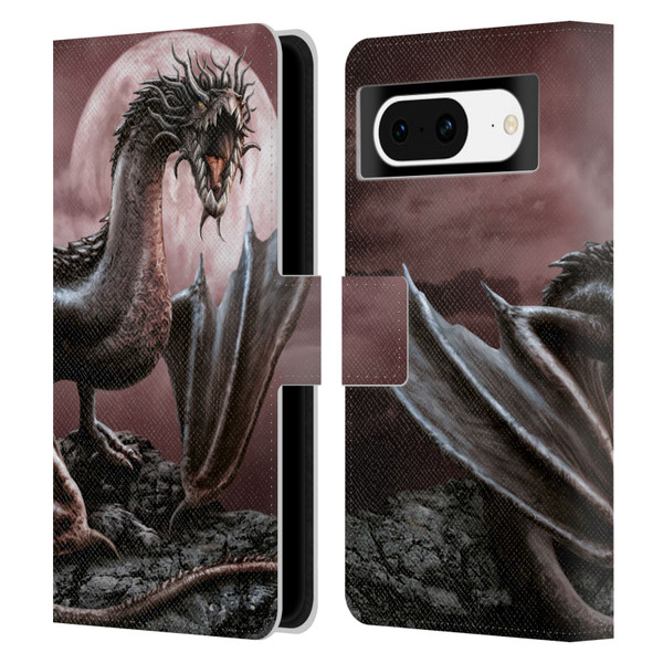 Sarah Richter Fantasy Creatures Black Dragon Roaring Leather Book Wallet Case Cover For Google Pixel 8