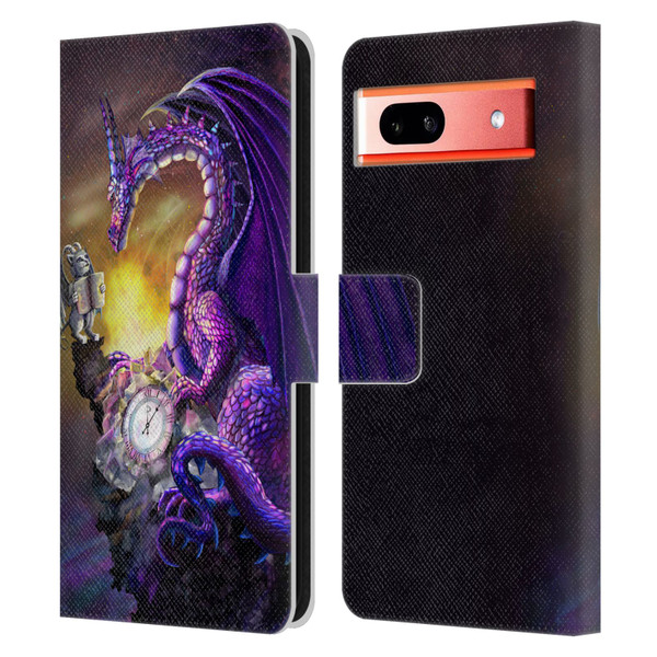 Rose Khan Dragons Purple Time Leather Book Wallet Case Cover For Google Pixel 7a