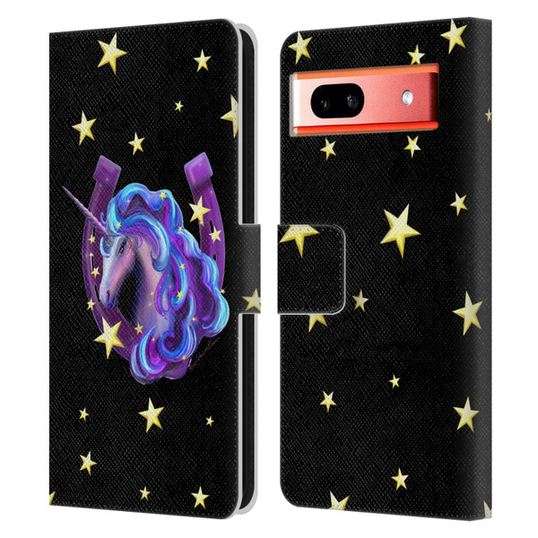 Rose Khan Unicorn Horseshoe Stars Leather Book Wallet Case Cover For Google Pixel 7a