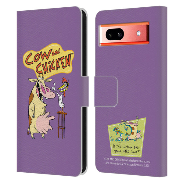 Cow and Chicken Graphics Character Art Leather Book Wallet Case Cover For Google Pixel 7a