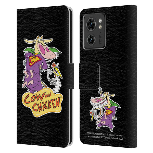 Cow and Chicken Graphics Super Cow Leather Book Wallet Case Cover For Motorola Moto Edge 40