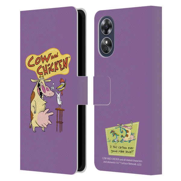 Cow and Chicken Graphics Character Art Leather Book Wallet Case Cover For OPPO A17