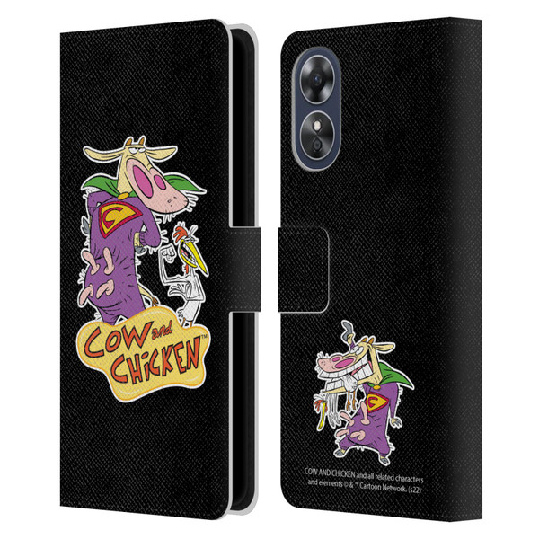 Cow and Chicken Graphics Super Cow Leather Book Wallet Case Cover For OPPO A17