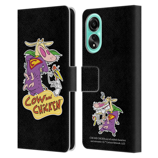 Cow and Chicken Graphics Super Cow Leather Book Wallet Case Cover For OPPO A78 5G