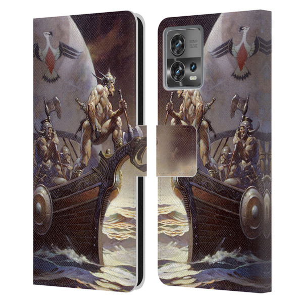 Frank Frazetta Medieval Fantasy Kane on Golden Sea Leather Book Wallet Case Cover For Motorola Moto Edge 30 Fusion