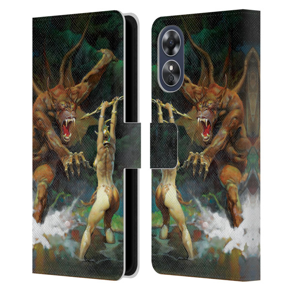 Frank Frazetta Medieval Fantasy Girl and the Beast Leather Book Wallet Case Cover For OPPO A17