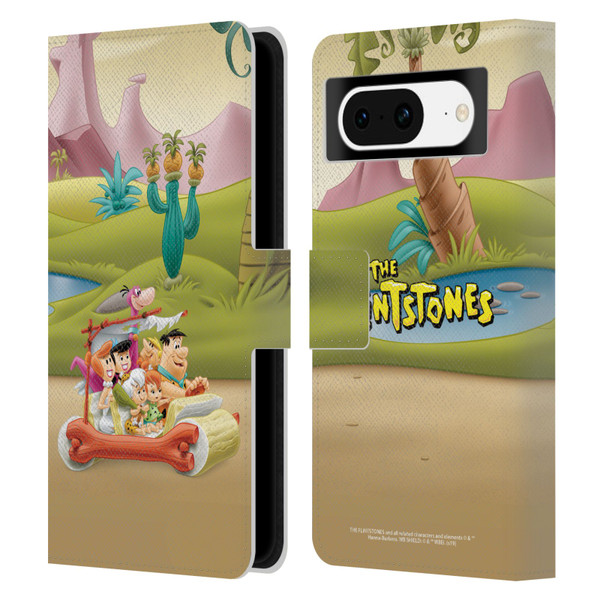 The Flintstones Characters Stone Car Leather Book Wallet Case Cover For Google Pixel 8
