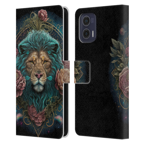 Spacescapes Floral Lions Aqua Mane Leather Book Wallet Case Cover For Motorola Moto G73 5G