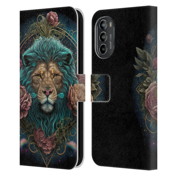Spacescapes Floral Lions Aqua Mane Leather Book Wallet Case Cover For Motorola Moto G82 5G