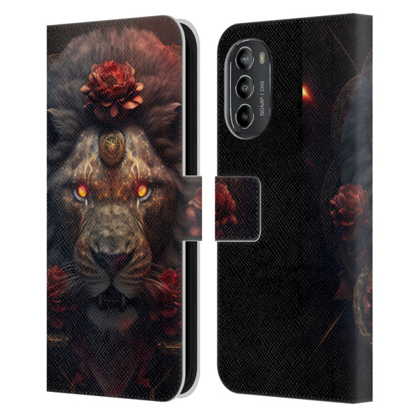 Spacescapes Floral Lions Crimson Pride Leather Book Wallet Case Cover For Motorola Moto G82 5G