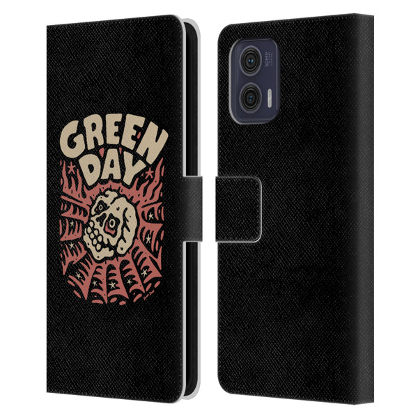 Green Day Graphics Skull Spider Leather Book Wallet Case Cover For Motorola Moto G73 5G