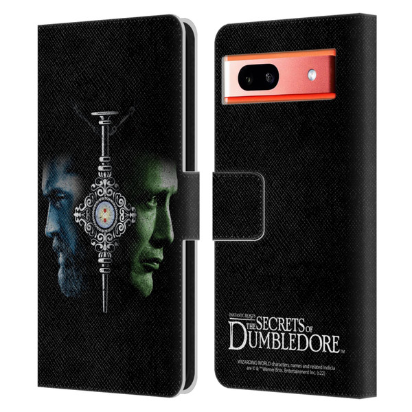 Fantastic Beasts: Secrets of Dumbledore Graphic Core Dumbledore And Grindelwald Leather Book Wallet Case Cover For Google Pixel 7a