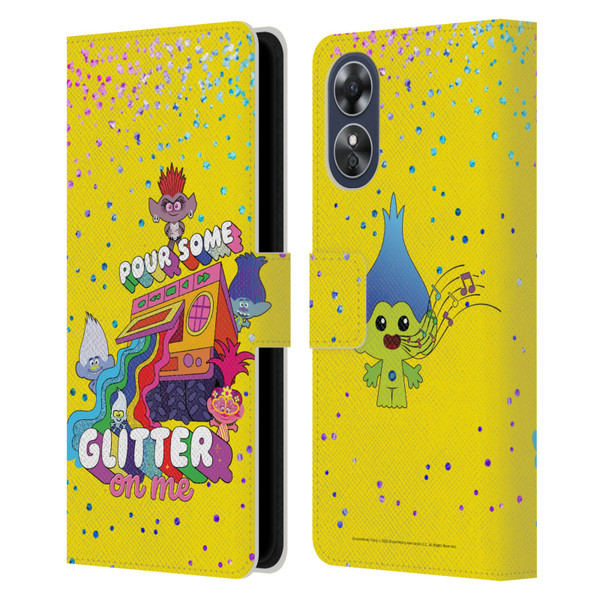 Trolls World Tour Key Art Glitter Print Leather Book Wallet Case Cover For OPPO A17