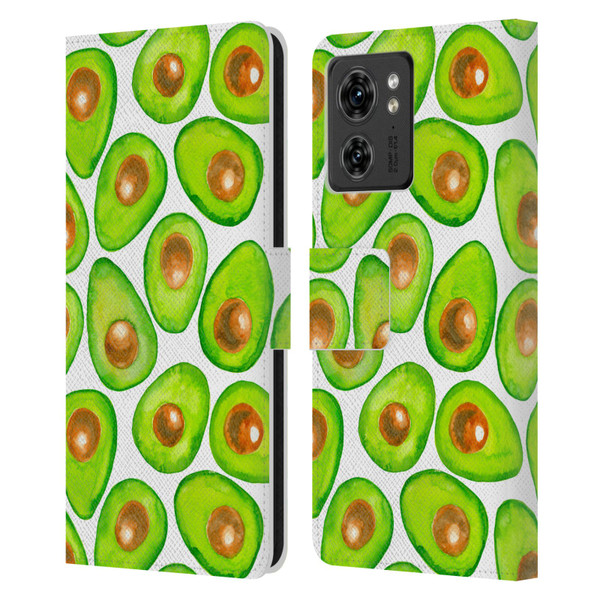 Katerina Kirilova Fruits & Foliage Patterns Avocado Leather Book Wallet Case Cover For Motorola Moto Edge 40