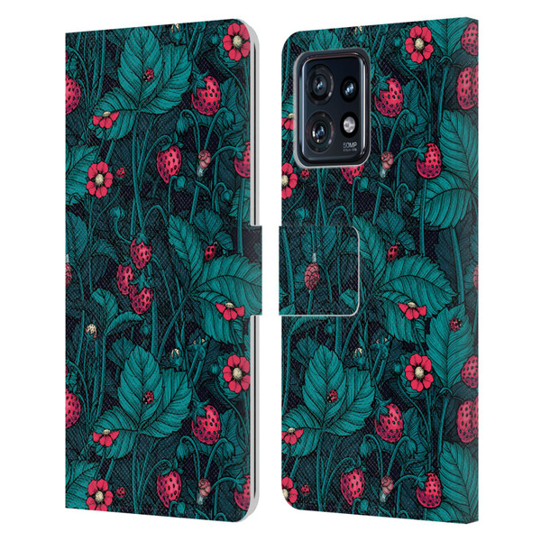 Katerina Kirilova Fruits & Foliage Patterns Wild Strawberries Leather Book Wallet Case Cover For Motorola Moto Edge 40 Pro