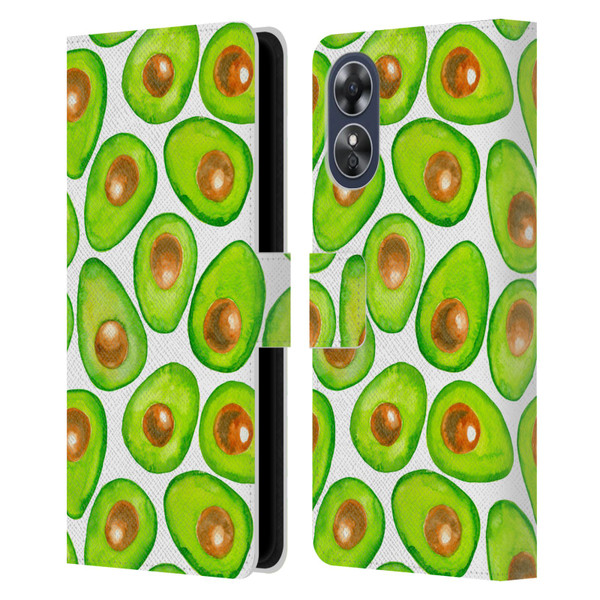 Katerina Kirilova Fruits & Foliage Patterns Avocado Leather Book Wallet Case Cover For OPPO A17