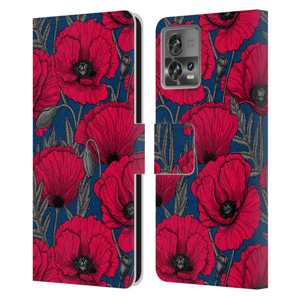 Katerina Kirilova Floral Patterns Night Poppy Garden Leather Book Wallet Case Cover For Motorola Moto Edge 30 Fusion