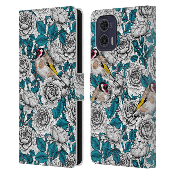 Katerina Kirilova Floral Patterns White Rose & Birds Leather Book Wallet Case Cover For Motorola Moto G73 5G