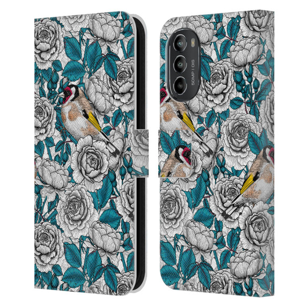 Katerina Kirilova Floral Patterns White Rose & Birds Leather Book Wallet Case Cover For Motorola Moto G82 5G