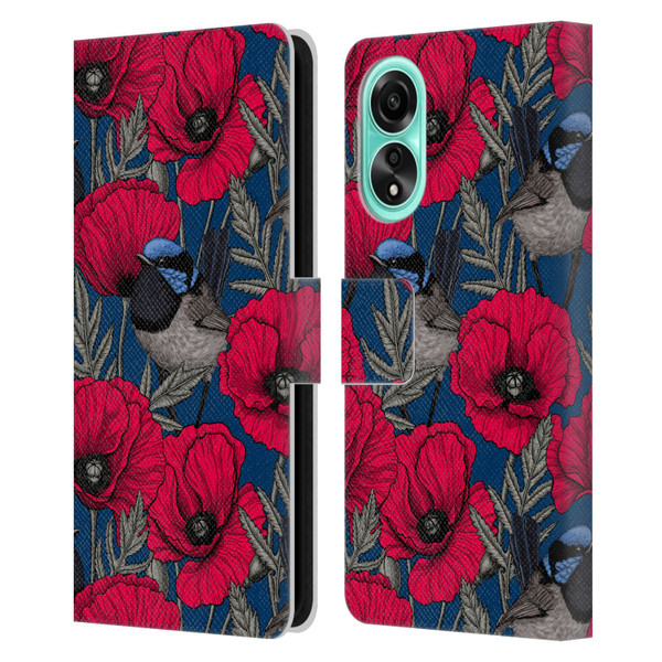 Katerina Kirilova Floral Patterns Fairy Wrens & Poppies Leather Book Wallet Case Cover For OPPO A78 4G